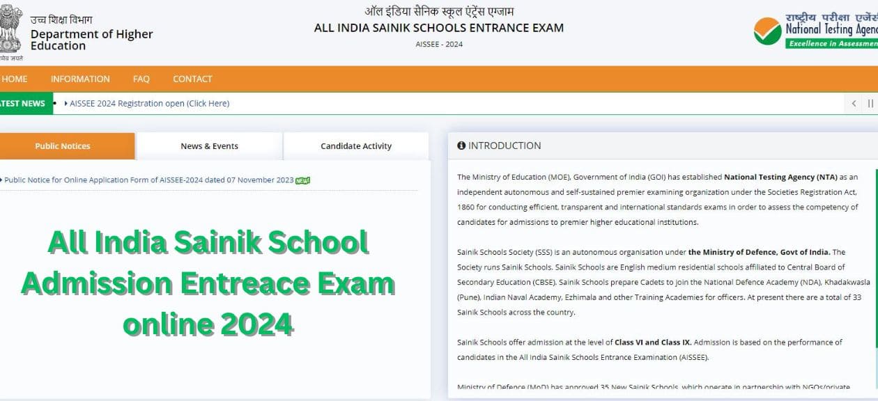 Sainik School Admission Entrance Exam 2024